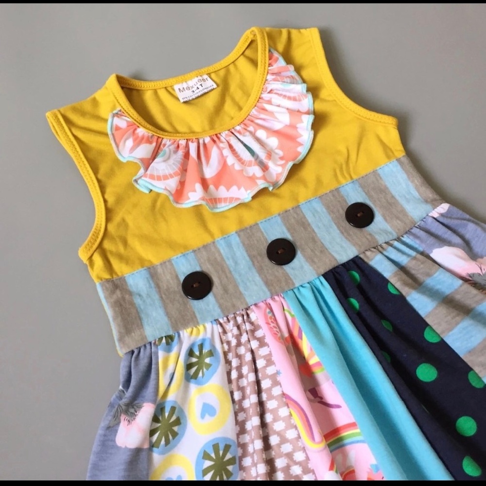 NWT Lemon Pop & Blue Patchwork Dress - Picture 3 of 5
